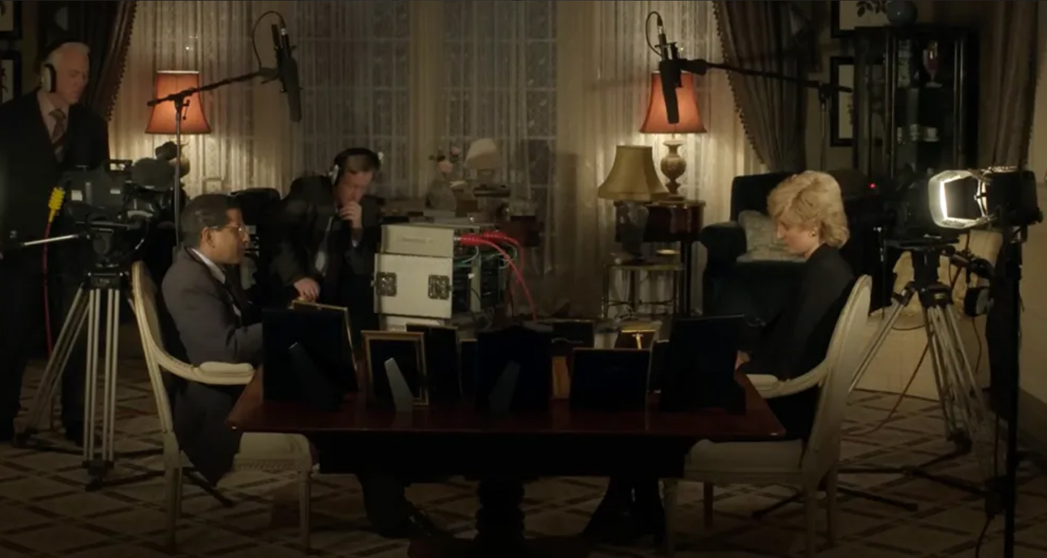 The famous Princess Diana interview scene featuring Bowed Empire Silk Table Lampshades