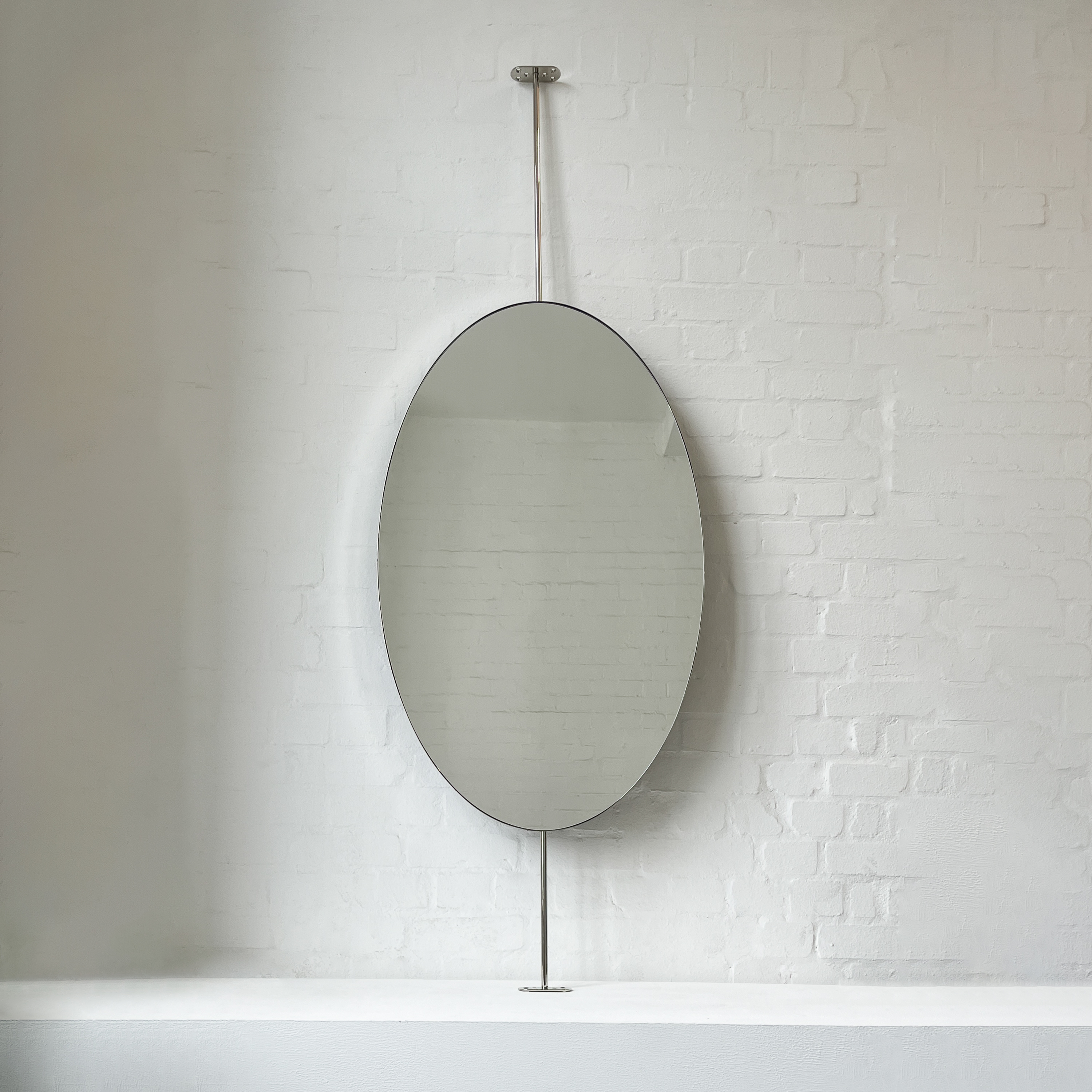 Countertop to Ceiling Oval Mirror with Nickel Plated Frame