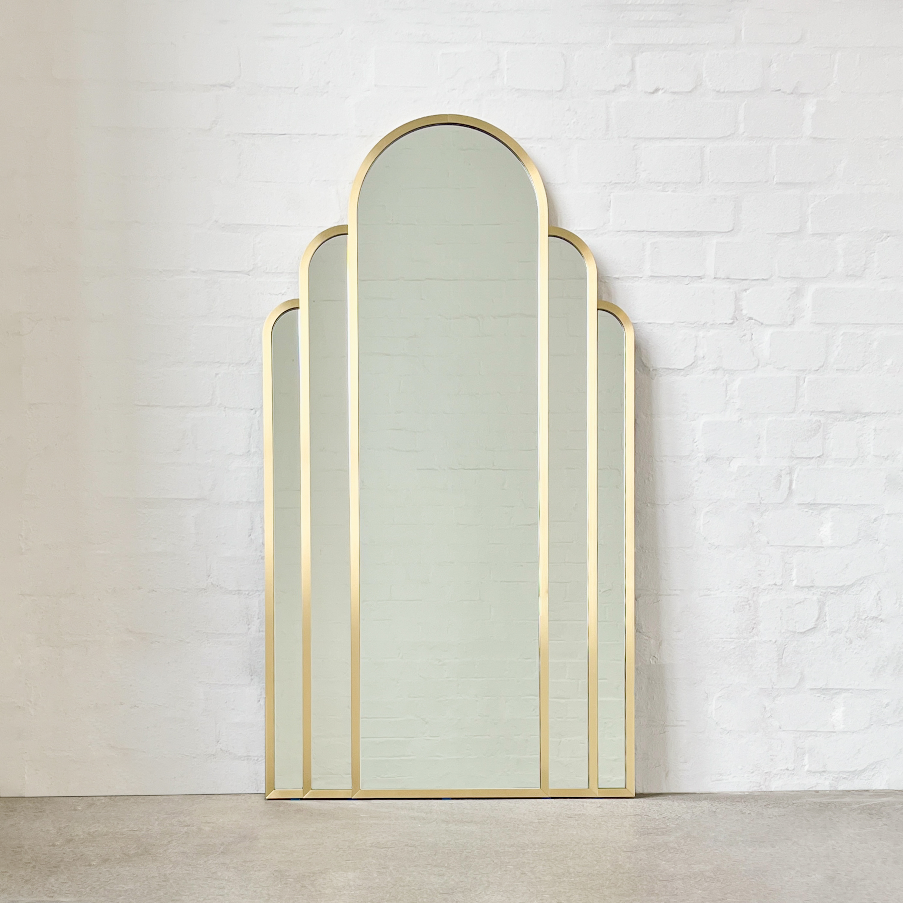 Art Deco Inspired Mirror with Five Arches and an exquisite Handcrafted Brushed Brass Full Frame