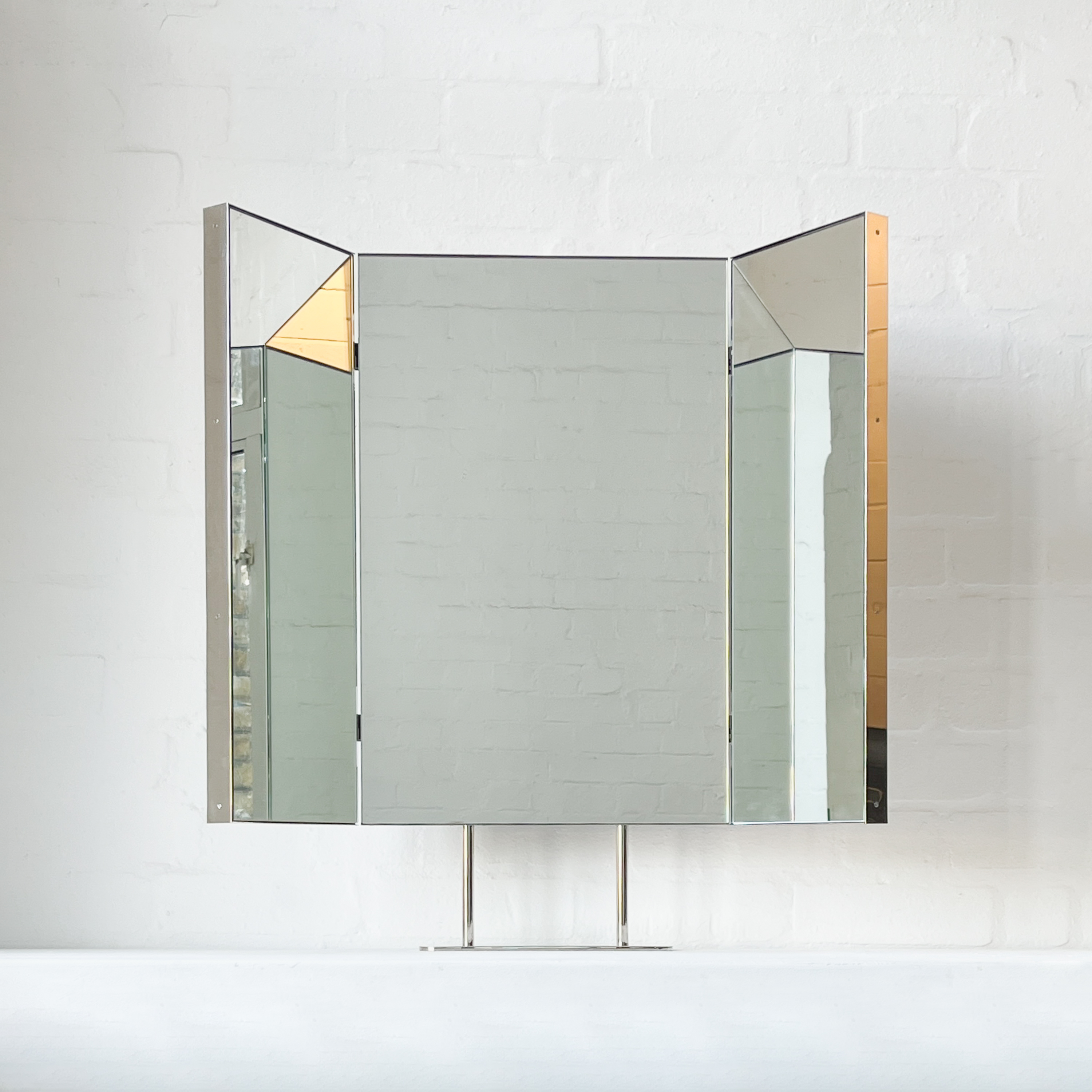Countertop Triptych Mirror with Nickel Plated Frame