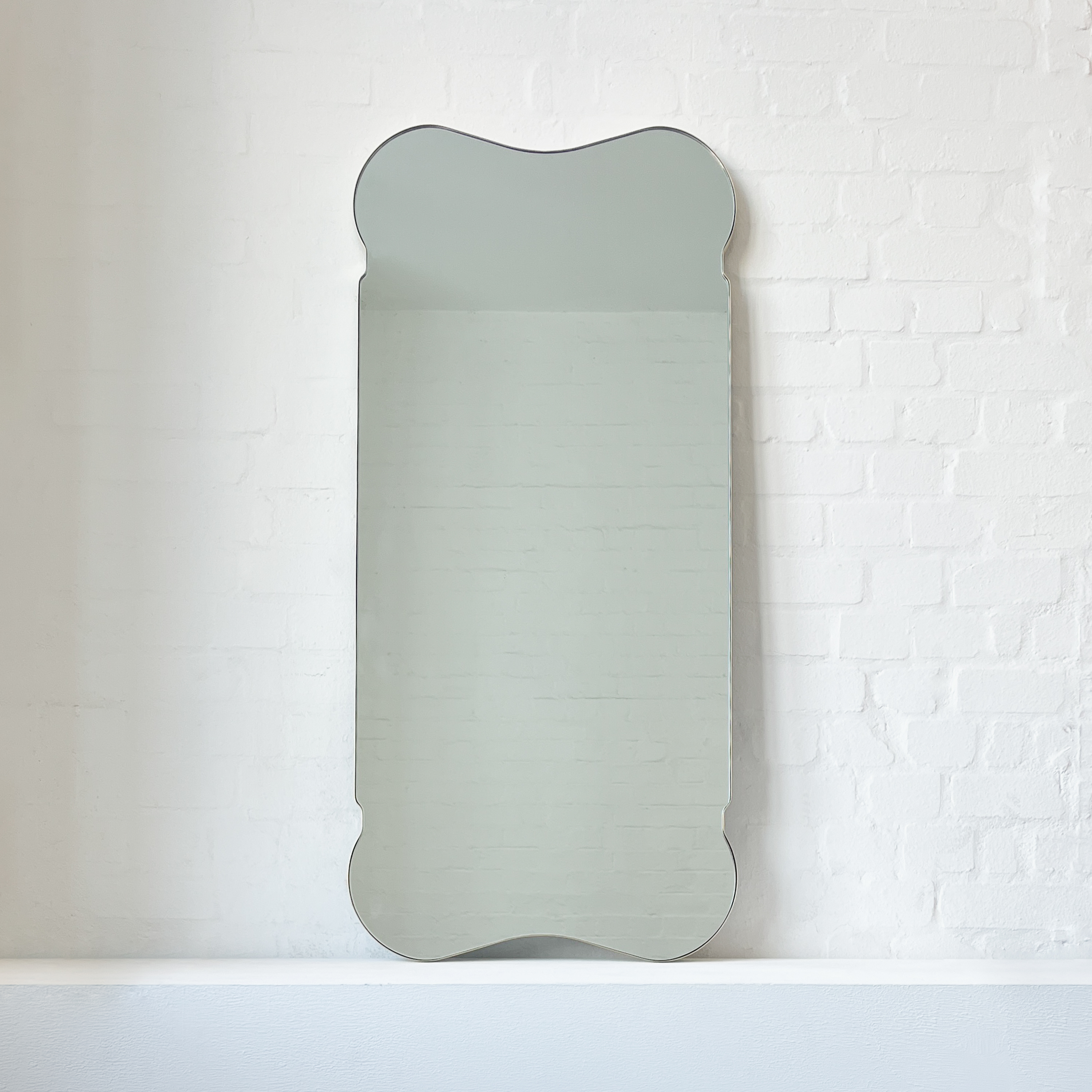 Mid Century Wall Mirror with a Minimalist Solid Brass Frame Vintage N.5