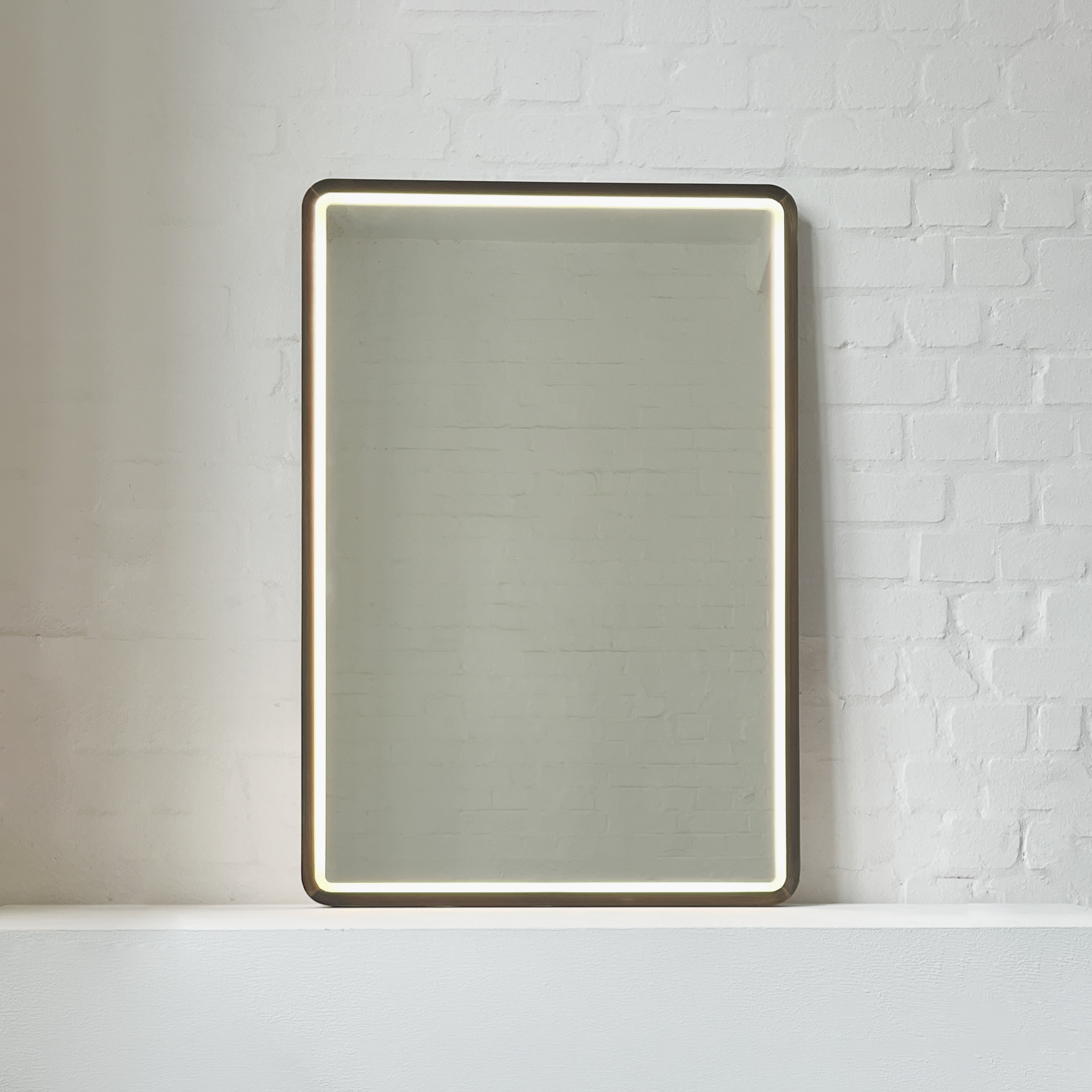 Front Illuminated Rectangular Mirror with Bronze Patina Mitred Full Frame