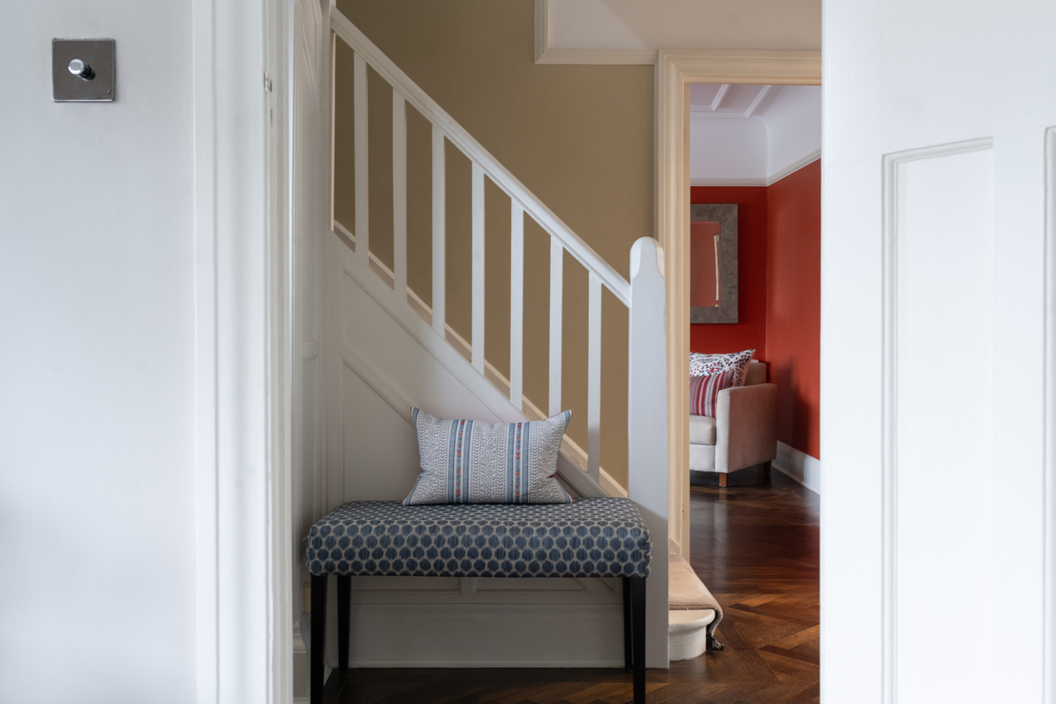 Blue Hall Bench through to Red Snug Room