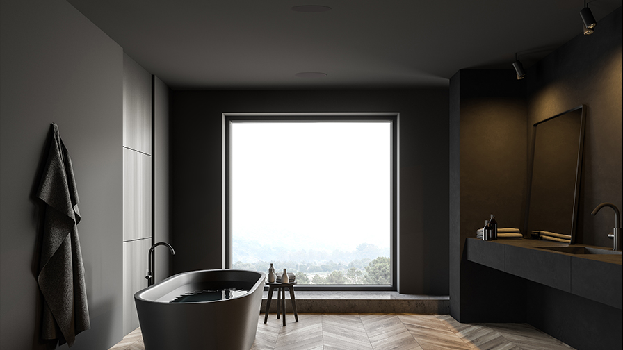 Bathroom environment showing In-ceiling speakers