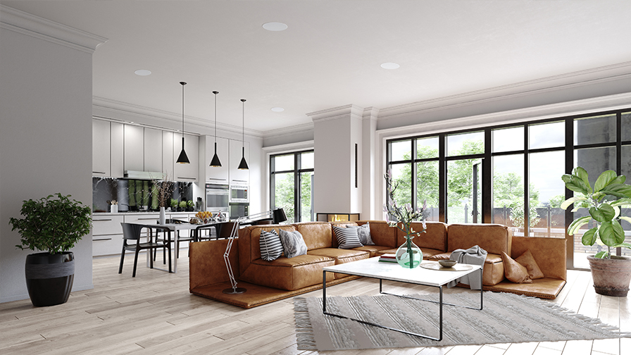 Lifestyle environment showing four In-ceiling speakers