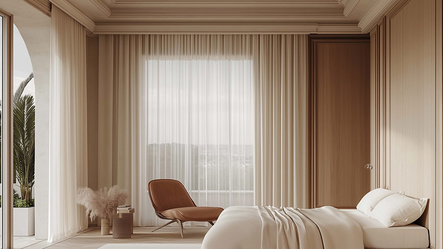 VENESTRE layered sheer curtains in luxury hotel room