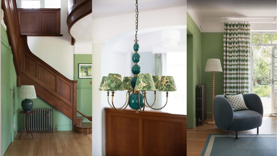 The deep tones of the staircase perfectly complement the garden-led interior design, tying the space together with effortless sophistication