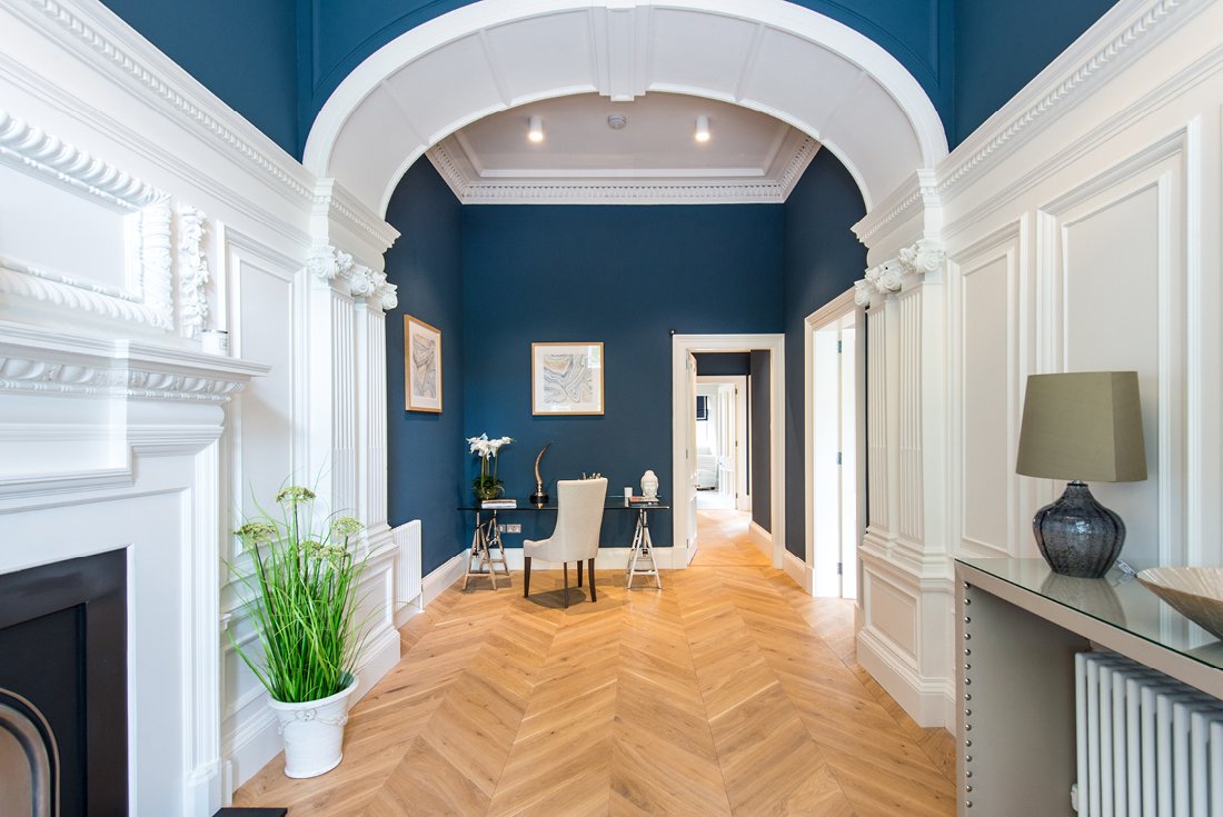 Chevron parquet flooring