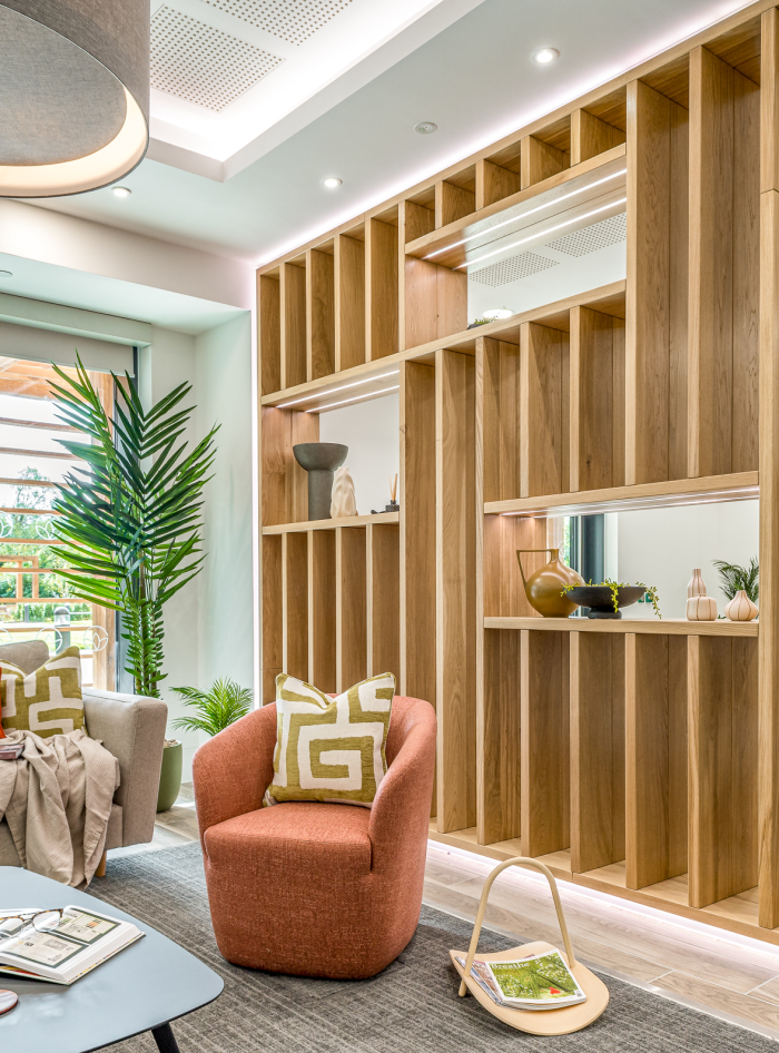 Tall wooden room divider.