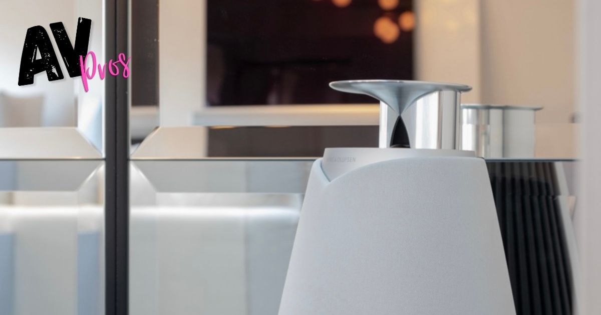 Close-up of a Bang & Olufsen speaker installed by AV Pros, showcasing luxury audio design integrated into a modern interior.