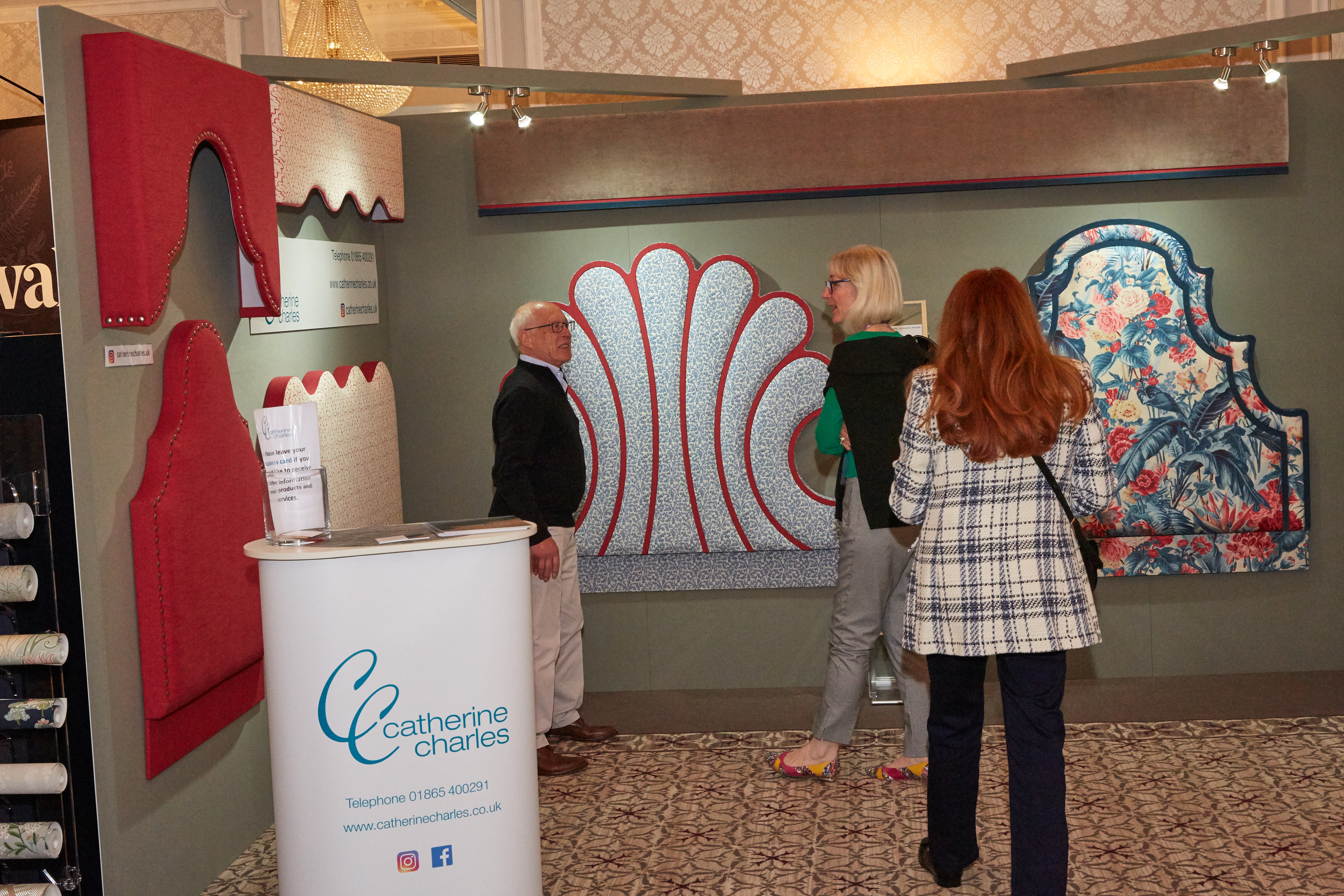 people looking at fabric headboards.