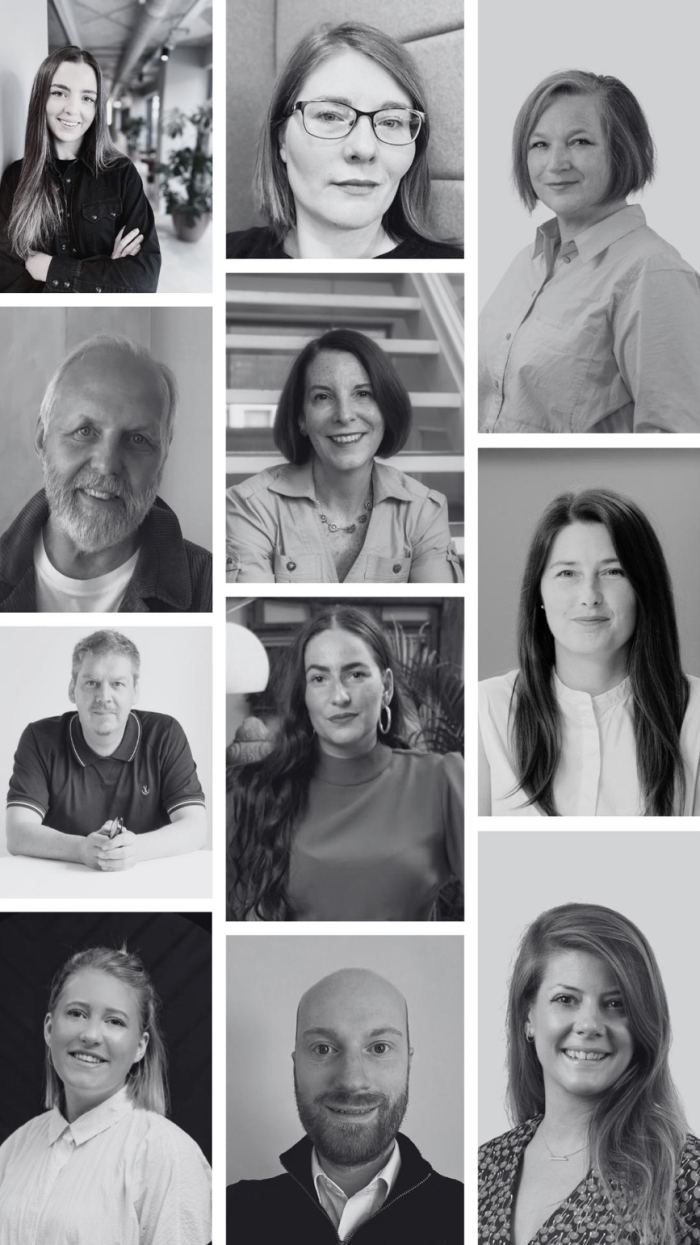 collage of black and white images of people