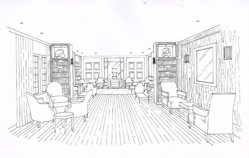 Hotel lobby drawing by Giulia Adams