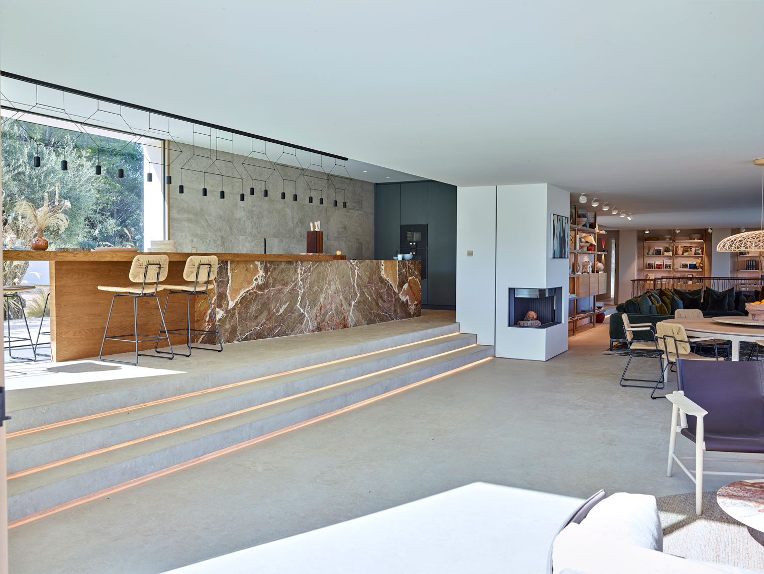 Rosso marble kitchen island