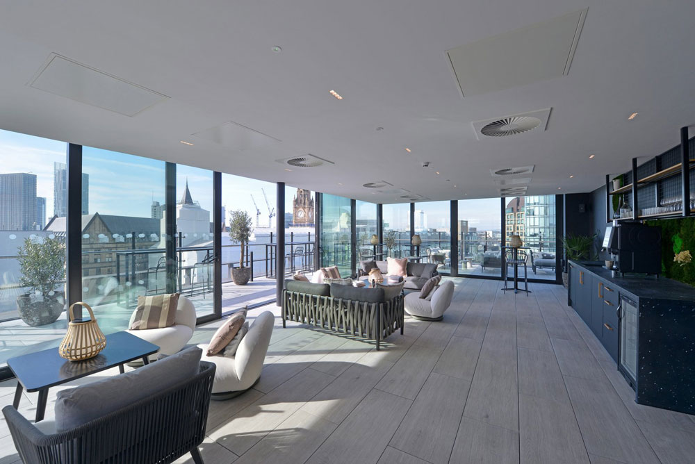 Inside, looking out onto roof terrace