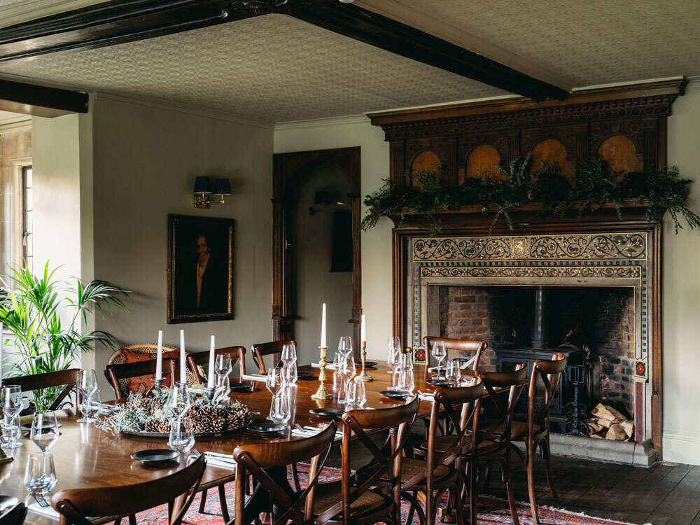Dining area with fireplace