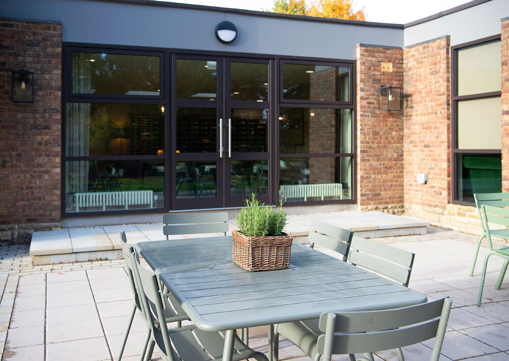 Outside seating with glass doors
