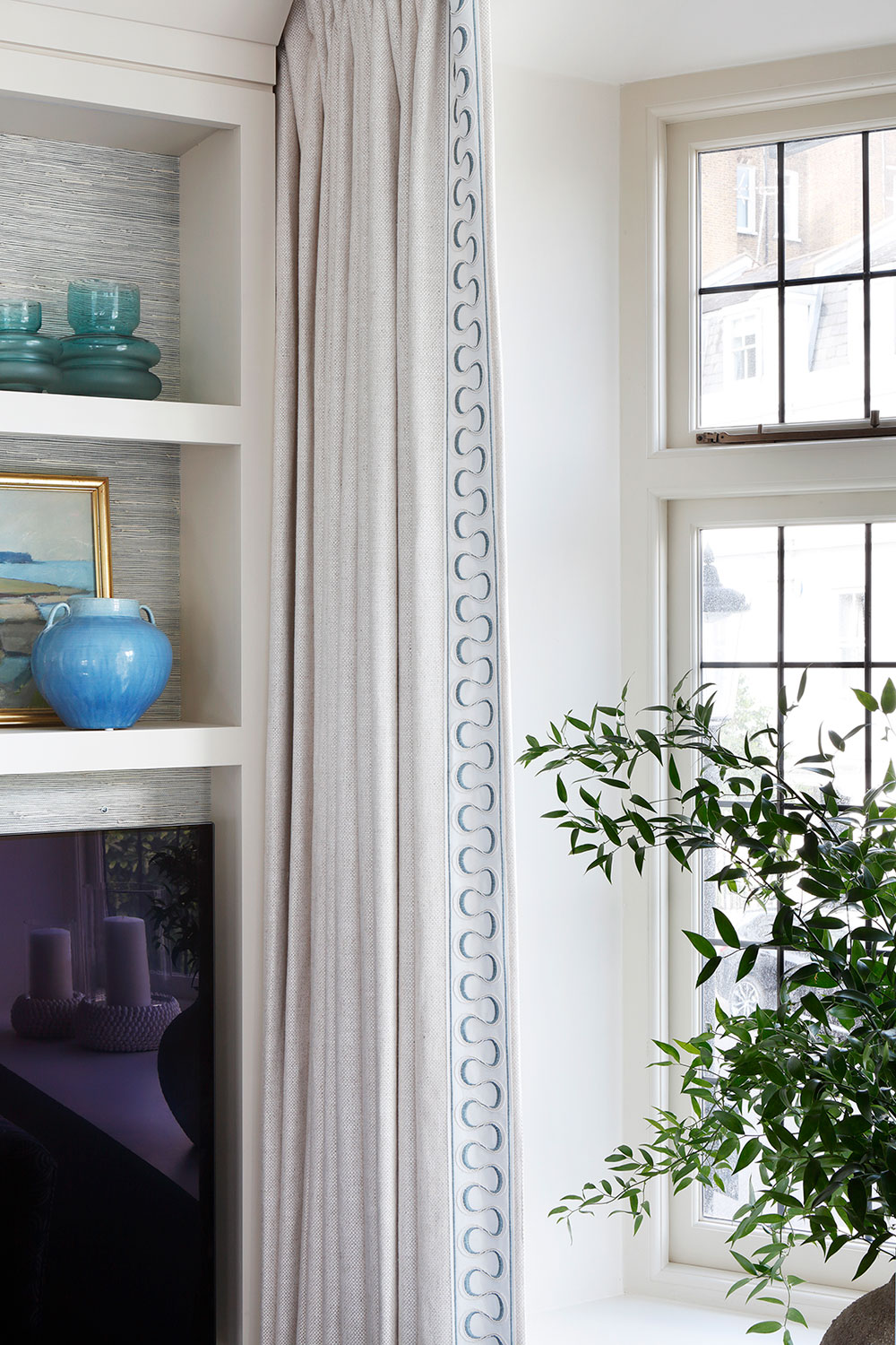 Curtains and ornaments.