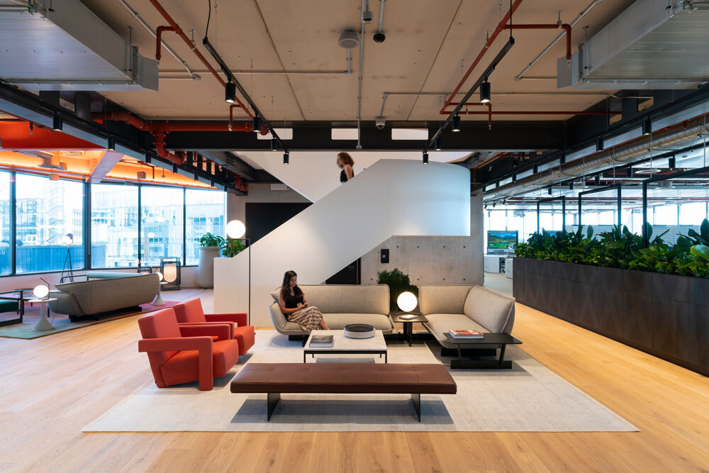 Seating area infront of stairs