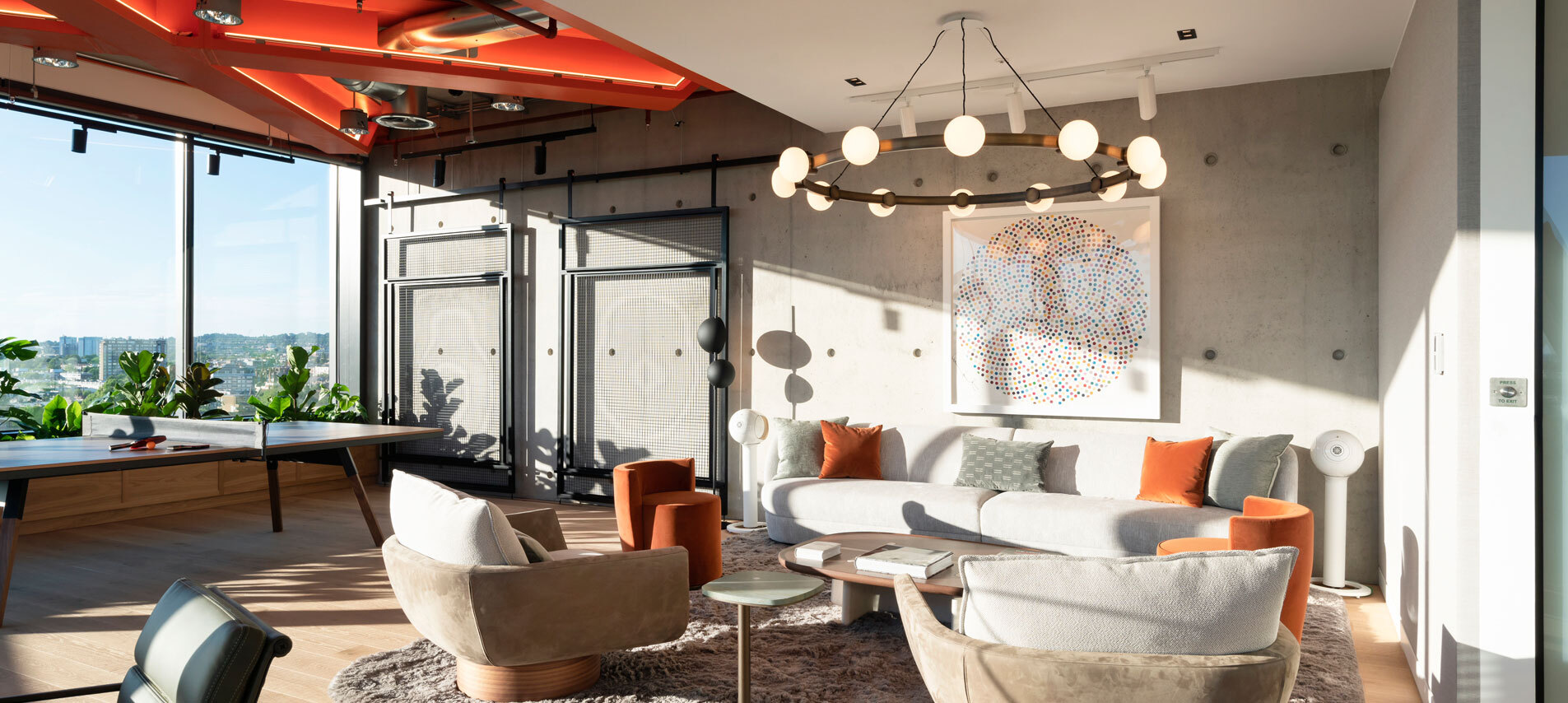 Seating area with large windows