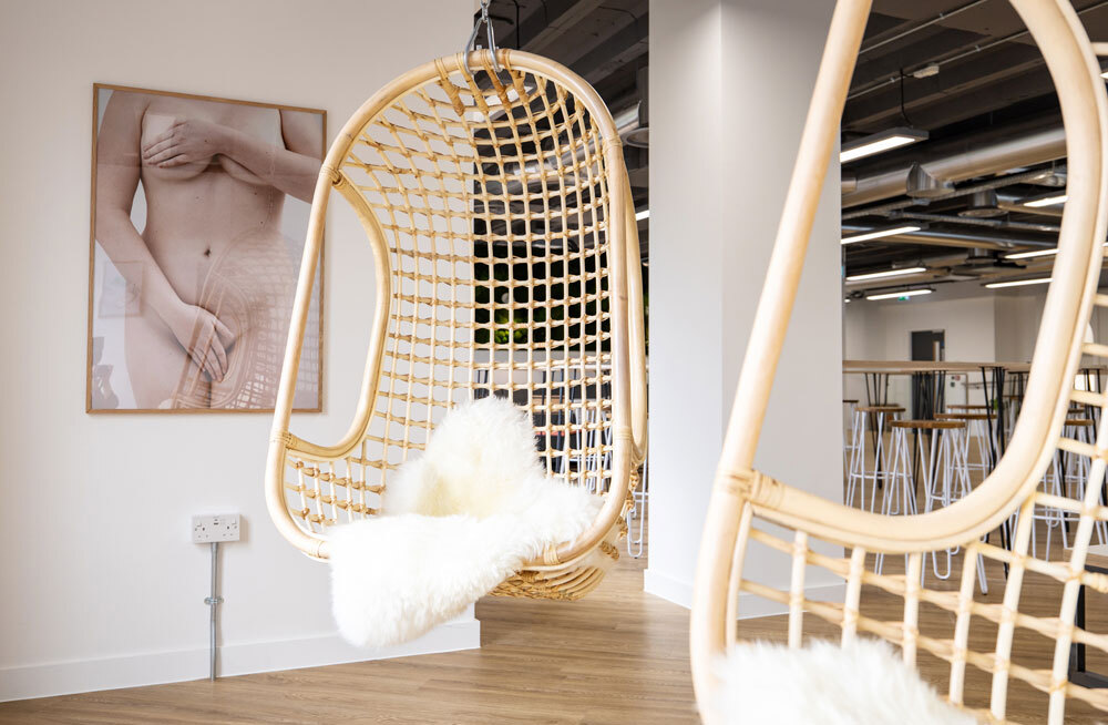 Chairs hanging from ceiling