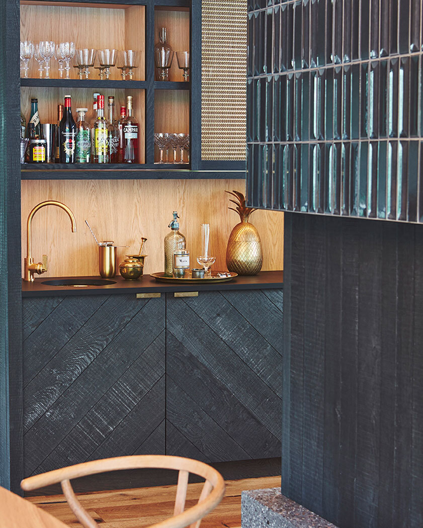 Worktop with sink and storage above