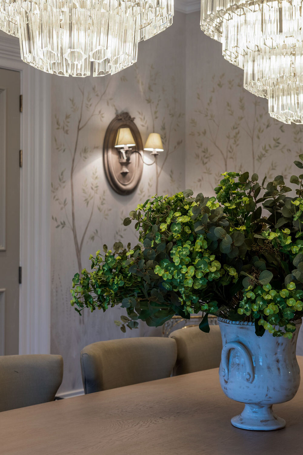 Dining table with large vase