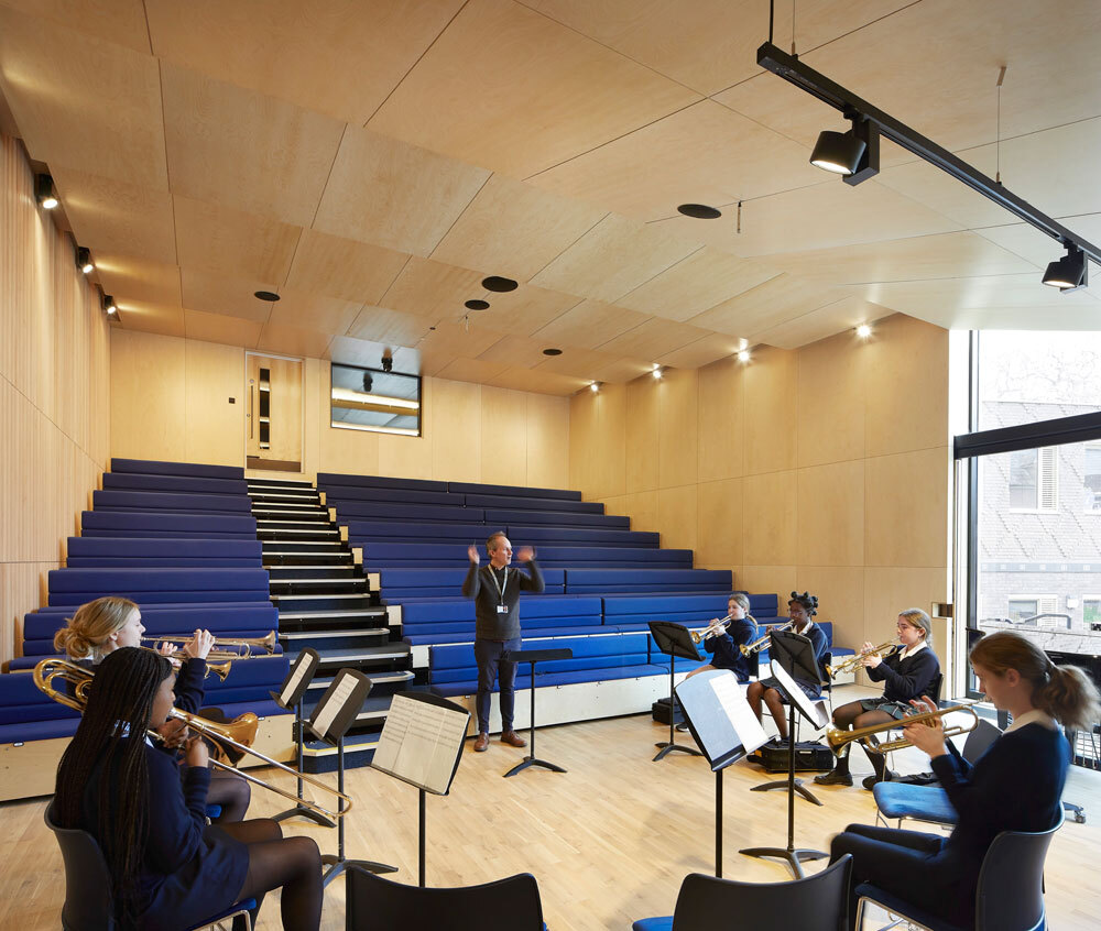 Music room at school with students