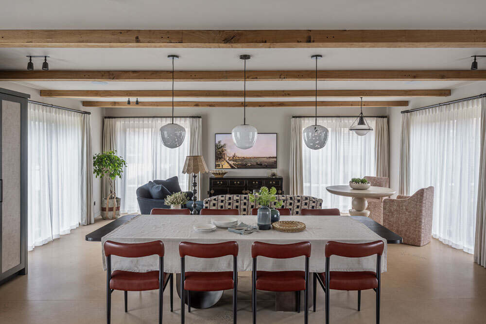 Dining table with lighting above