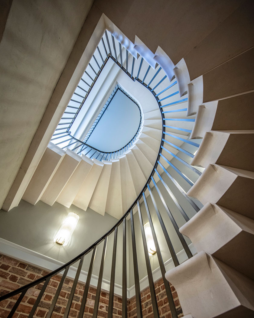 Looking up through the spiral staircase