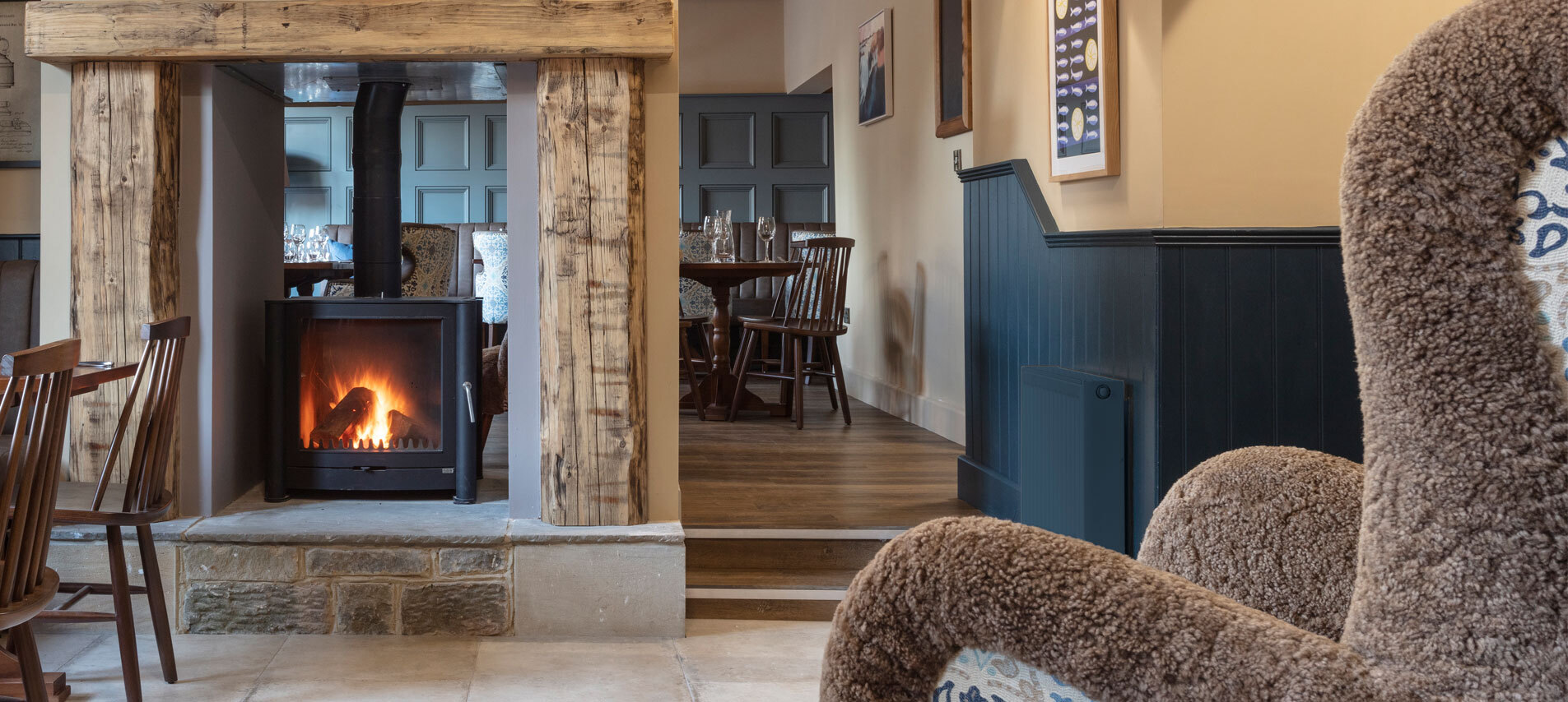 Seating area with log burner