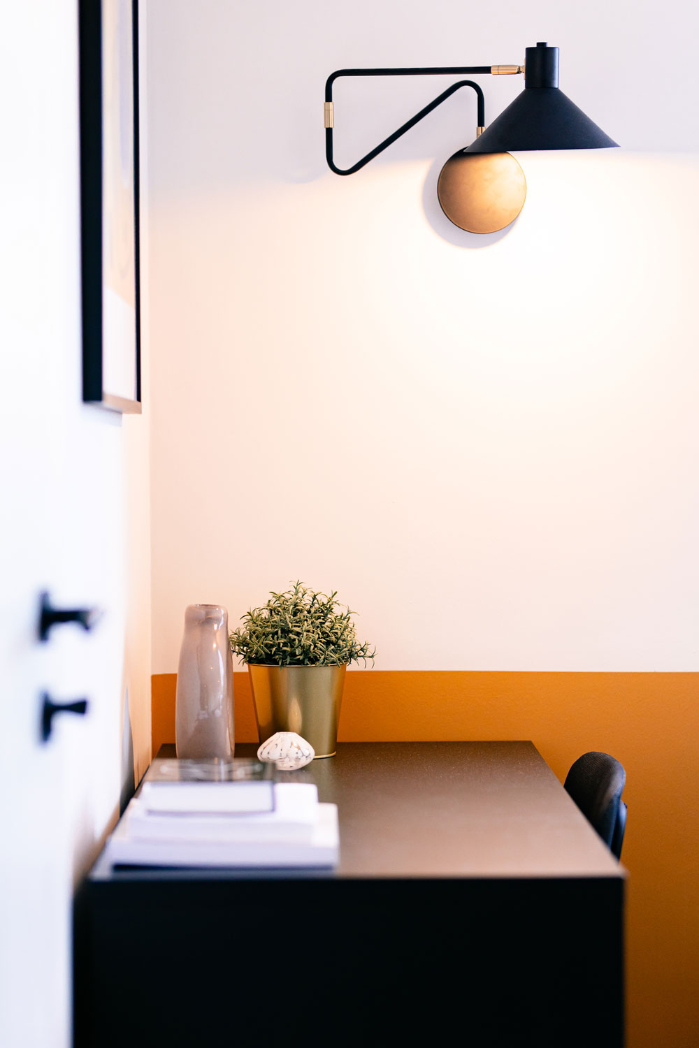 Light over a blue desk