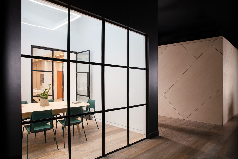 Glass doors leading to meeting room