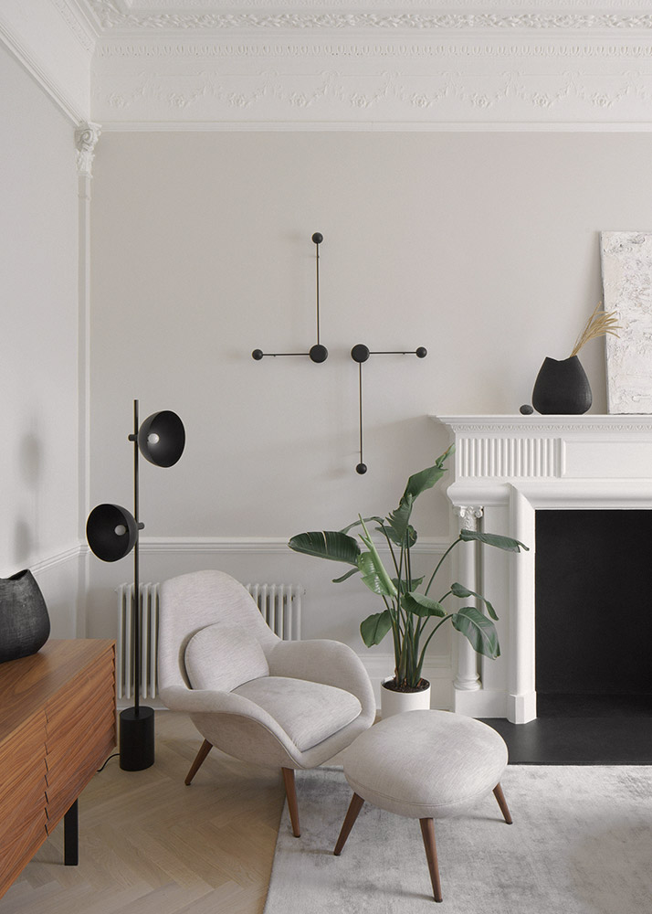Scandinavian-inspired living room interior within a period property.