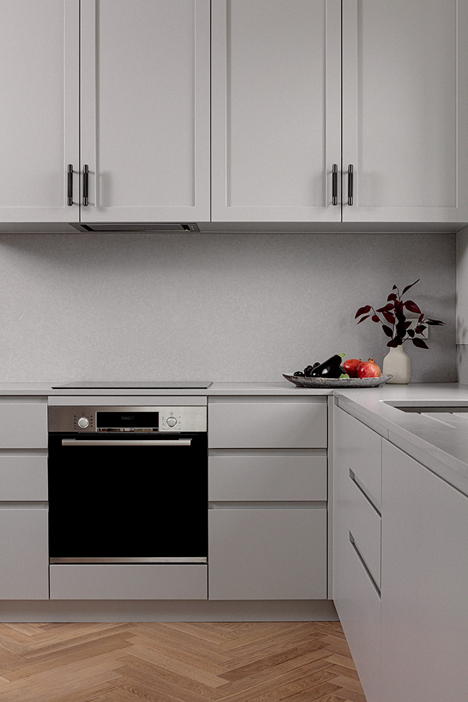 A custom-designed shaker-style kitchen with a modern flair.