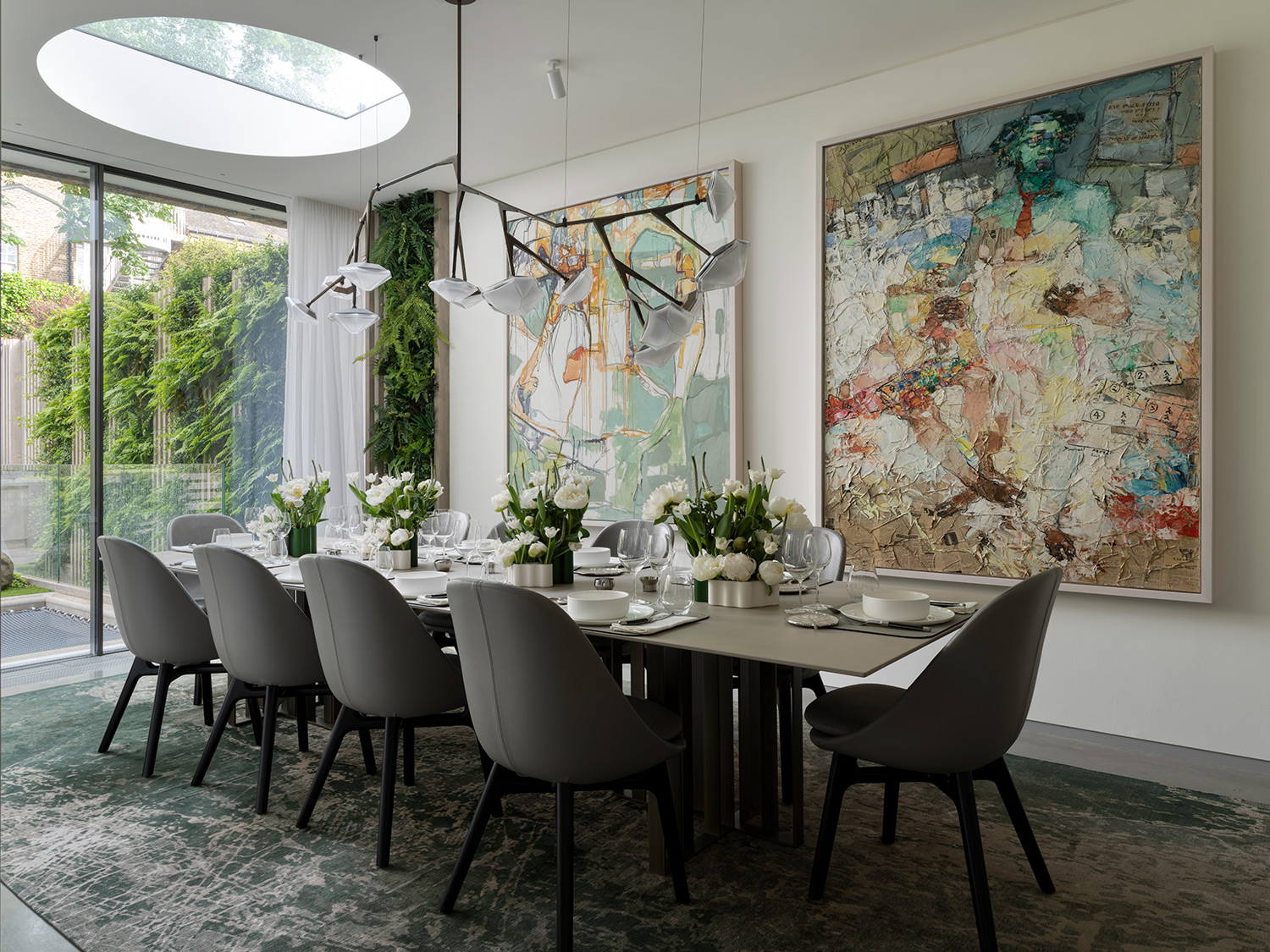 Lighting as functional sculpture is another theme that runs through the house. 